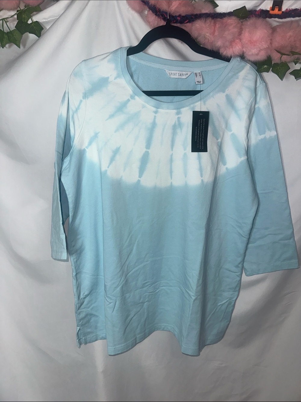 Sport Savvy Women's Light Blue Tie-Dye Long Sleeve Tee